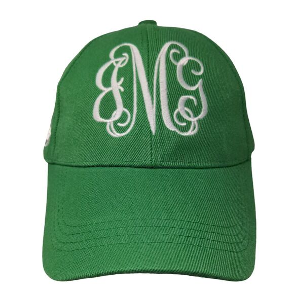 Monogram Strapback Hat Green One Size Adjustable Embroidered 6 Panel - Picture 1 of 8